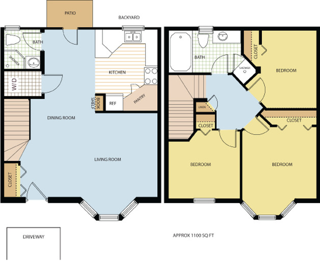 3 Bed 2 Bath Townhouse floor plan